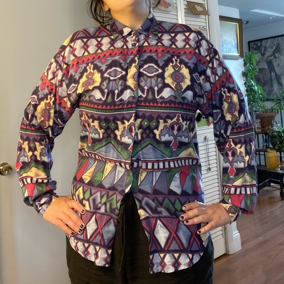 Medium Vintage Lemon Grass long-sleeve button-up shirt. - Picture 5 of 9